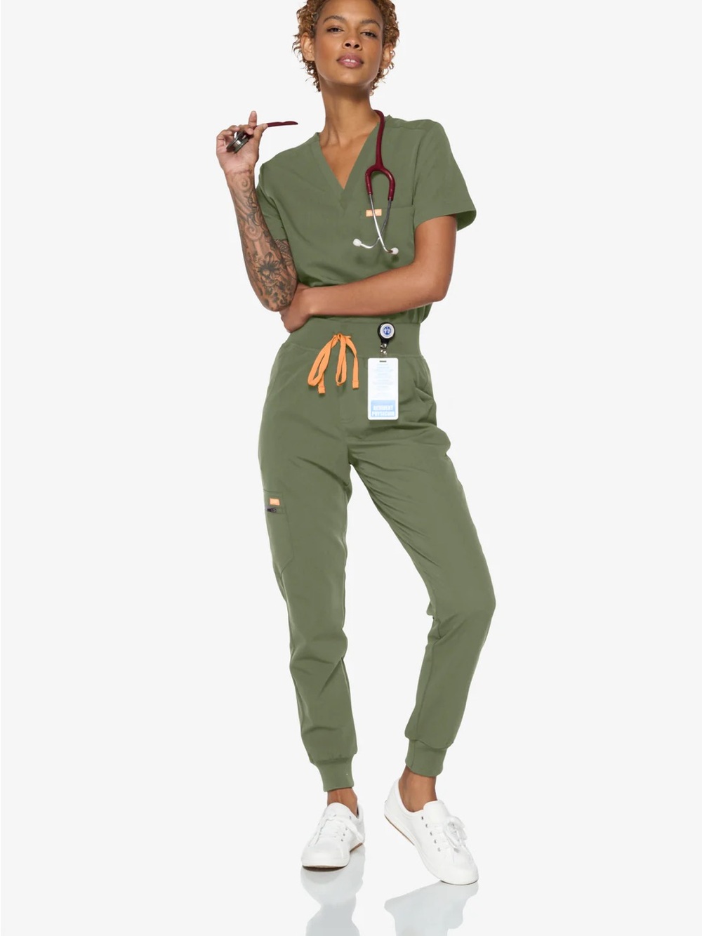 Figs Olive Green Scrub Set Jogger Pants with Short Sleeve